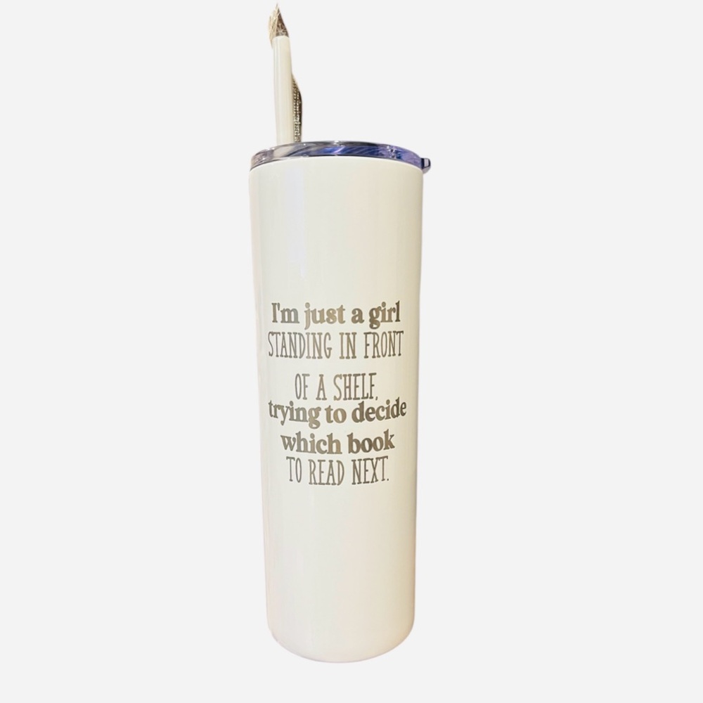 Reading Inspired White Insulated Tumbler with Straw